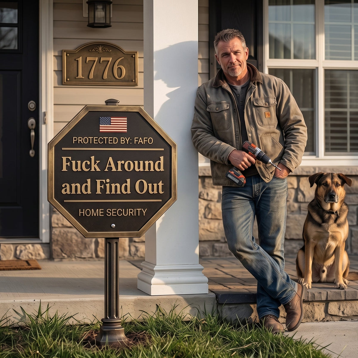 Home Security Yard Sign - American Humor